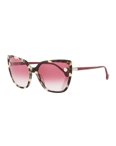 Shop Ferragamo Fiore Cat-eye Acetate Sunglasses In Black