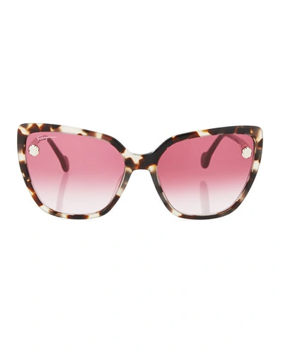 Shop Ferragamo Fiore Cat-eye Acetate Sunglasses In Black