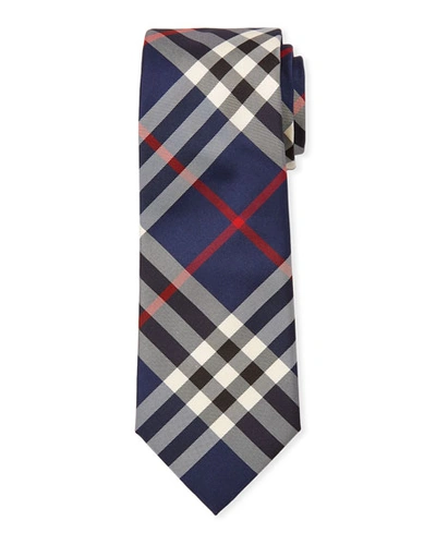 Shop Burberry Manston Modern-cut Check Silk Tie In Navy