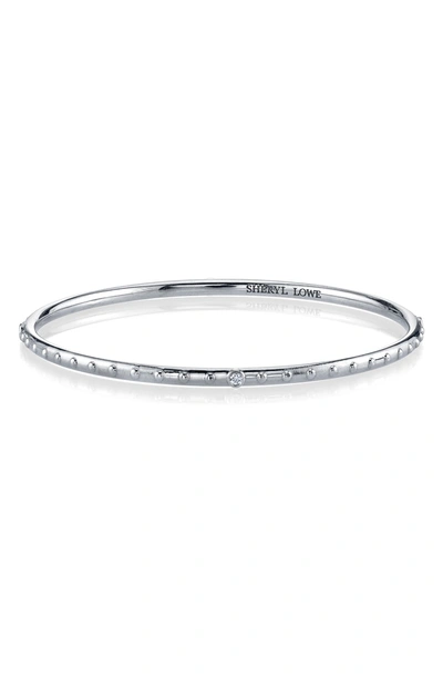 Shop Sheryl Lowe Diamond Bezel & Beaded Silver Bangle Bracelet In Sterling Silver