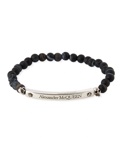 Shop Alexander Mcqueen Men's Skull Beads Agate Bracelet In Black