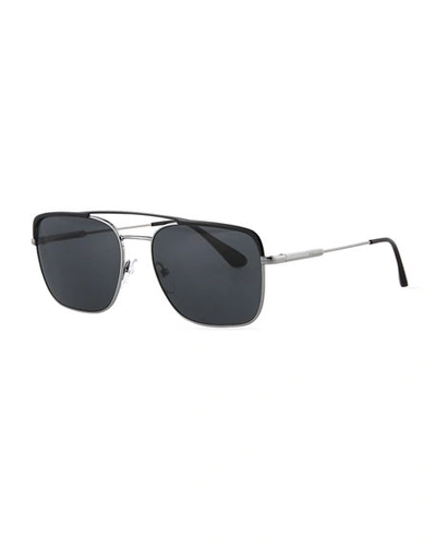 Shop Prada Men's Square Metal Aviator Sunglasses In Black/gray