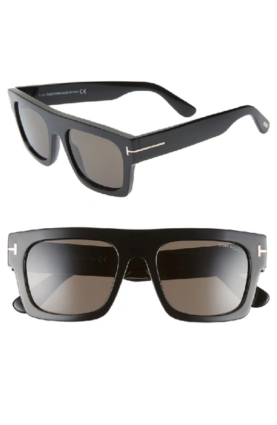Shop Tom Ford Fausto 53mm Flat Top Sunglasses In Shiny Black/ Smoke