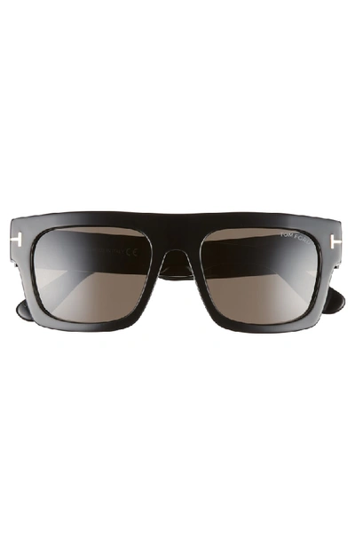 Shop Tom Ford Fausto 53mm Flat Top Sunglasses In Shiny Black/ Smoke