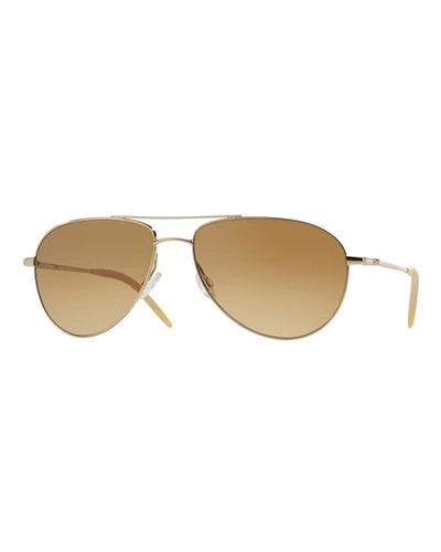 Shop Oliver Peoples Men's Benedict Aviator Sunglasses In Gold