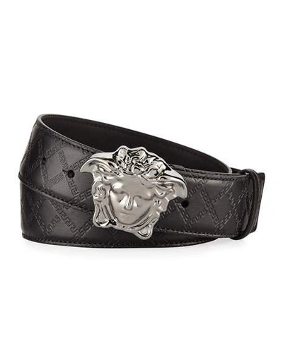 Shop Versace Men's Leather Medusa-buckle Belt In Black