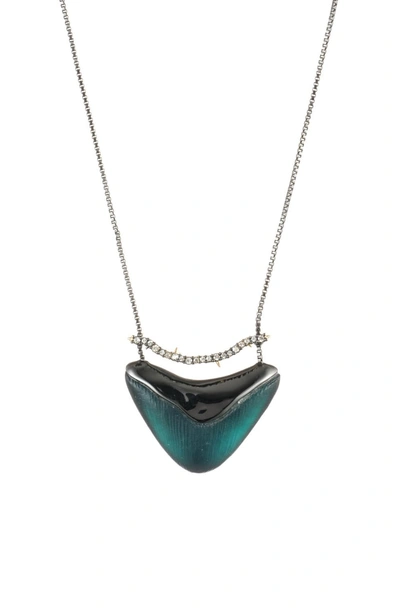 Shop Alexis Bittar Vanitas Crystal Encrusted Bar & Shield Pendant Necklace In Dark Cyan