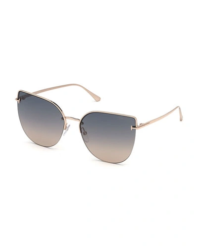 Shop Tom Ford Ingrid Gradient Butterfly Sunglasses In Gray