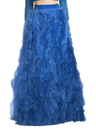 Shop Alice And Olivia Posey Ruffled Silk Maxi Skirt In Denim Blue