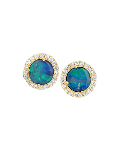 Shop Jamie Wolf Diamond Edged Opal Stud Earrings In Gold