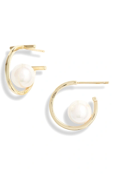 Shop Melinda Maria Imitation Pearl Hoop Earrings In Pearl/ Gold