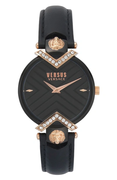 Shop Versace Mabillon Leather Strap Watch, 36mm In Black/ Rose Gold