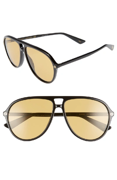 Shop Gucci Pilot 59mm Sunglasses - Black/ Nicotine