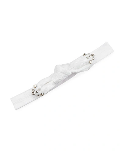 Shop Bari Lynn Baby's Crystal Embellished Velvet Bow Elastic Headband In White