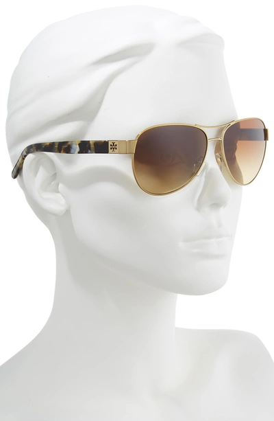 Shop Tory Burch 60mm Aviator Sunglasses In Gold/ Tortoise Gradient