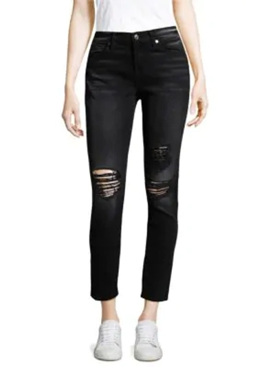 Shop 7 For All Mankind Distressed Ankle Skinny Jeans In Aged Onyx