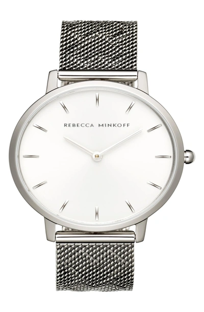 Shop Rebecca Minkoff Major Mesh Hearts Strap Watch, 35mm In Silver