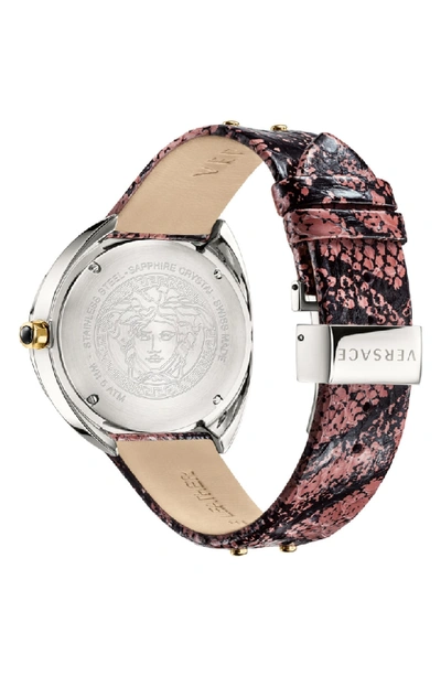 Shop Versace Shadov Snakeskin Leather Strap Watch, 38mm In Pink/ Silver