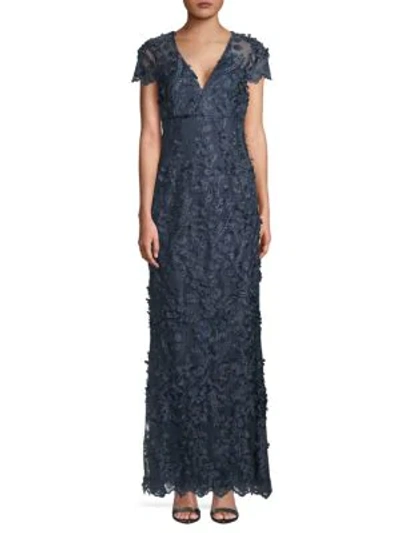 Shop Carmen Marc Valvo Infusion Women's 3d Floral Mermaid Gown In Navy