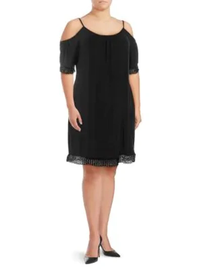 Shop Abs By Allen Schwartz Plus Lace-trimmed Cold-shoulder Dress In Black