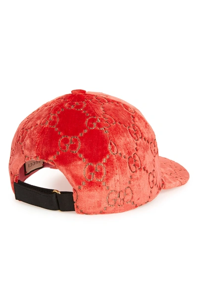 Shop Gucci Logo Embroidered Velvet Baseball Cap In Red