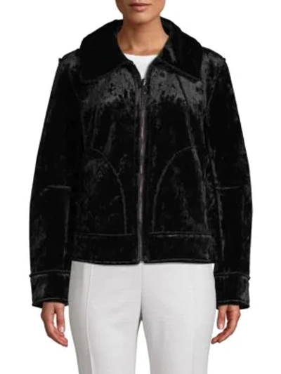 Shop Laundry By Shelli Segal Double-face Faux Fur Zip Jacket In Black