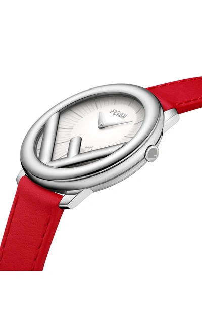 Shop Fendi Run Away Leather Strap Watch, 36mm In Red/ White/ Silver