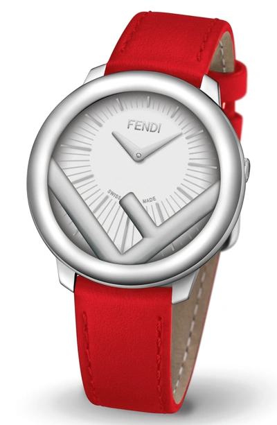 Shop Fendi Run Away Leather Strap Watch, 36mm In Red/ White/ Silver