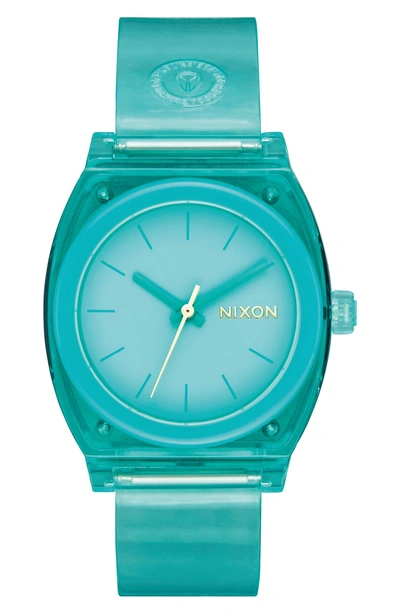 Shop Nixon The Time Teller Strap Watch, 31mm In Turquoise