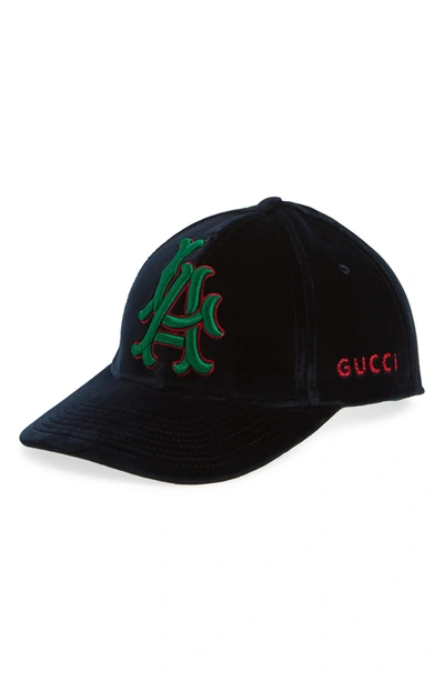 Shop Gucci Velvet Baseball Cap In Midnight Blue