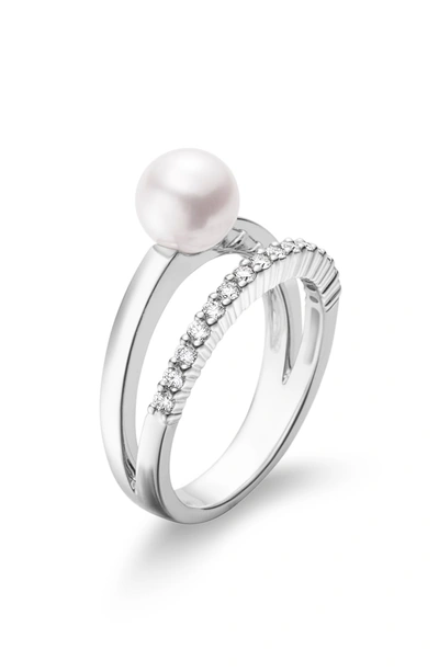 Shop Mikimoto Akoya Cultured Pearl & Diamond Ring In White Gold/ Pearl