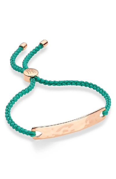 Shop Monica Vinader Engravable Havana Friendship Bracelet In Rose Gold/ Emerald