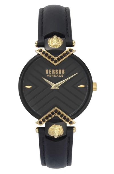 Shop Versace Mabillon Leather Strap Watch, 36mm In Black/ Gold
