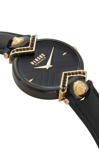 Shop Versace Mabillon Leather Strap Watch, 36mm In Black/ Gold