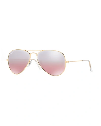 Shop Ray Ban Mirrored Flash Aviator Sunglasses In Gold/pink
