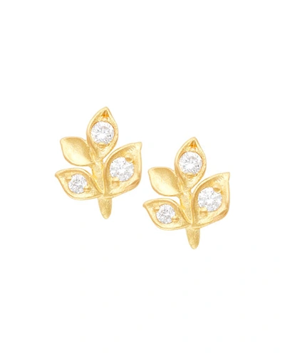 Shop Jamie Wolf 18k Diamond Leaf Stud Earrings In Gold