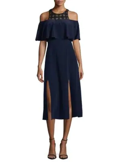 Shop Cosette Off-the-shoulder Flare-sleeve Dress In Navy