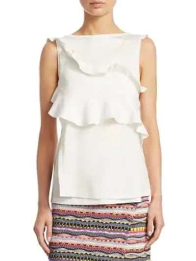 Shop Carven Jersey Ruffled Tank Top In Antique White
