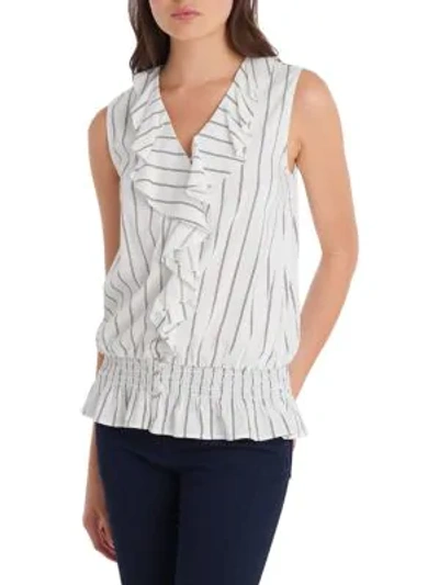 Shop Karl Lagerfeld Pinstriped Ruffle Blouse In White