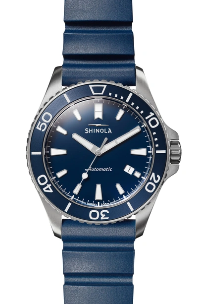 Shop Shinola Monster Automatic Rubber Strap Watch, 43mm In Silver/ Midnight