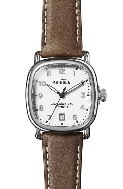 Shop Shinola The Guardian Leather Strap Watch, 36mm In Dark Brown/ White/ Silver