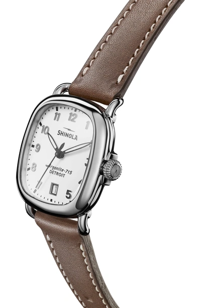 Shop Shinola The Guardian Leather Strap Watch, 36mm In Dark Brown/ White/ Silver