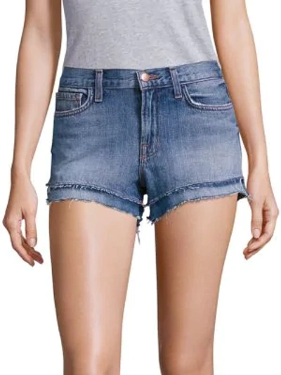 Shop J Brand Sachi Bleached Frayed Denim Shorts In Bleach Wrecked