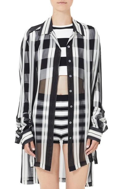 Shop Marc Jacobs Sheer Stripe Silk Shirt In Black/ Ivory