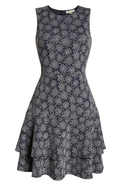 Shop Michael Michael Kors Tiered Fit & Flare Dress In True Navy/ White