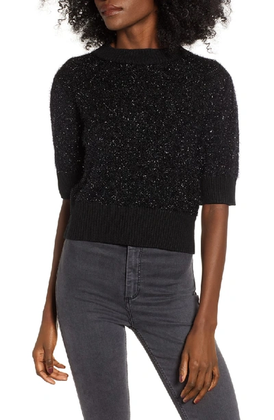 Shop Endless Rose Sparkle Crop Sweater In Black