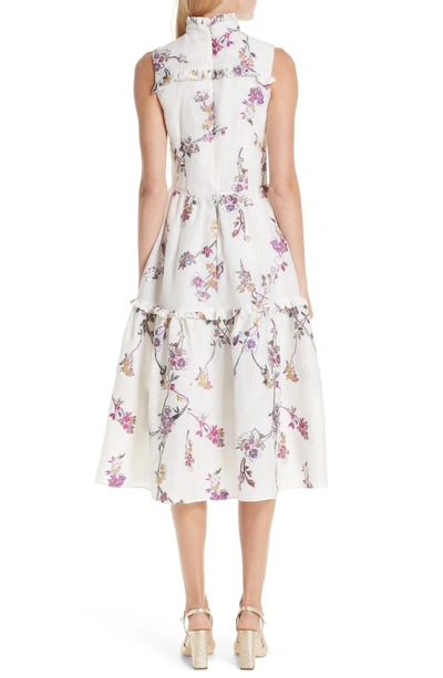 Shop Malene Oddershede Bach Floral Jacquard Midi Dress In White Floral