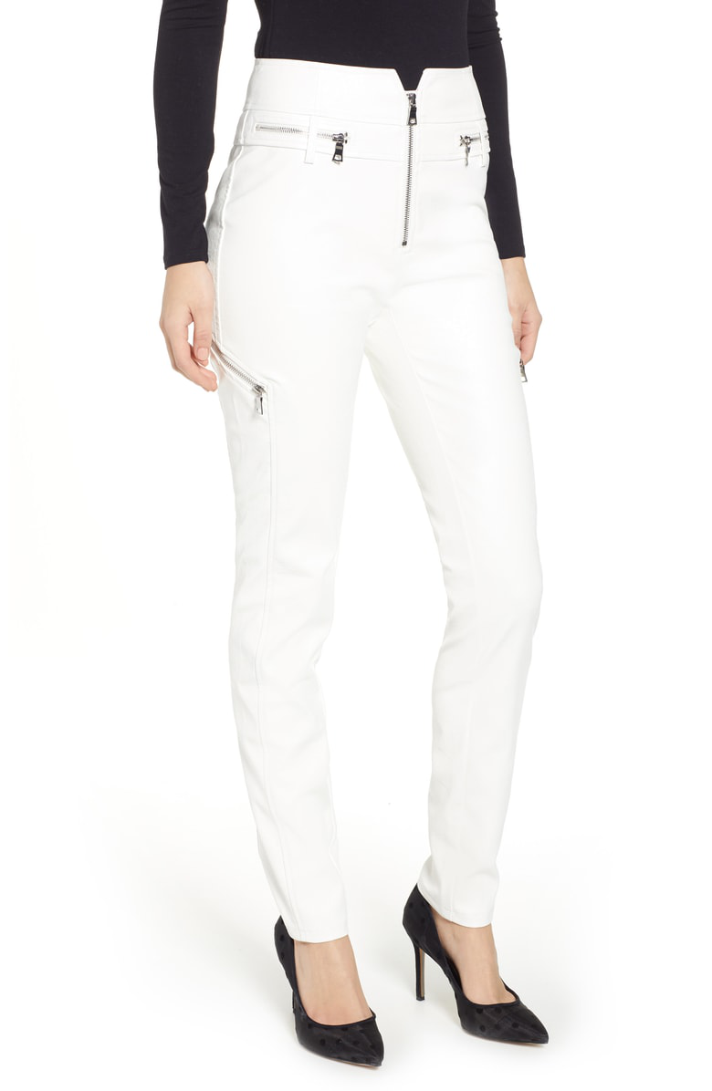 white faux leather pants