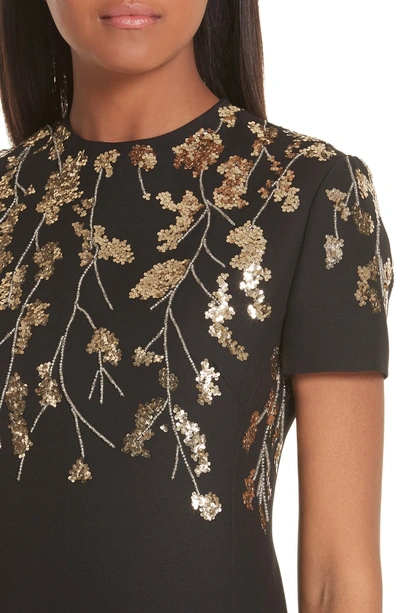 Shop Valentino Floral Embroidered Crepe Couture Dress In Black Gold