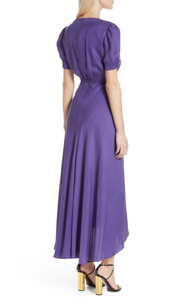 Shop Saloni Lea Silk Midi Dress In Dark Purple/ Embellishment